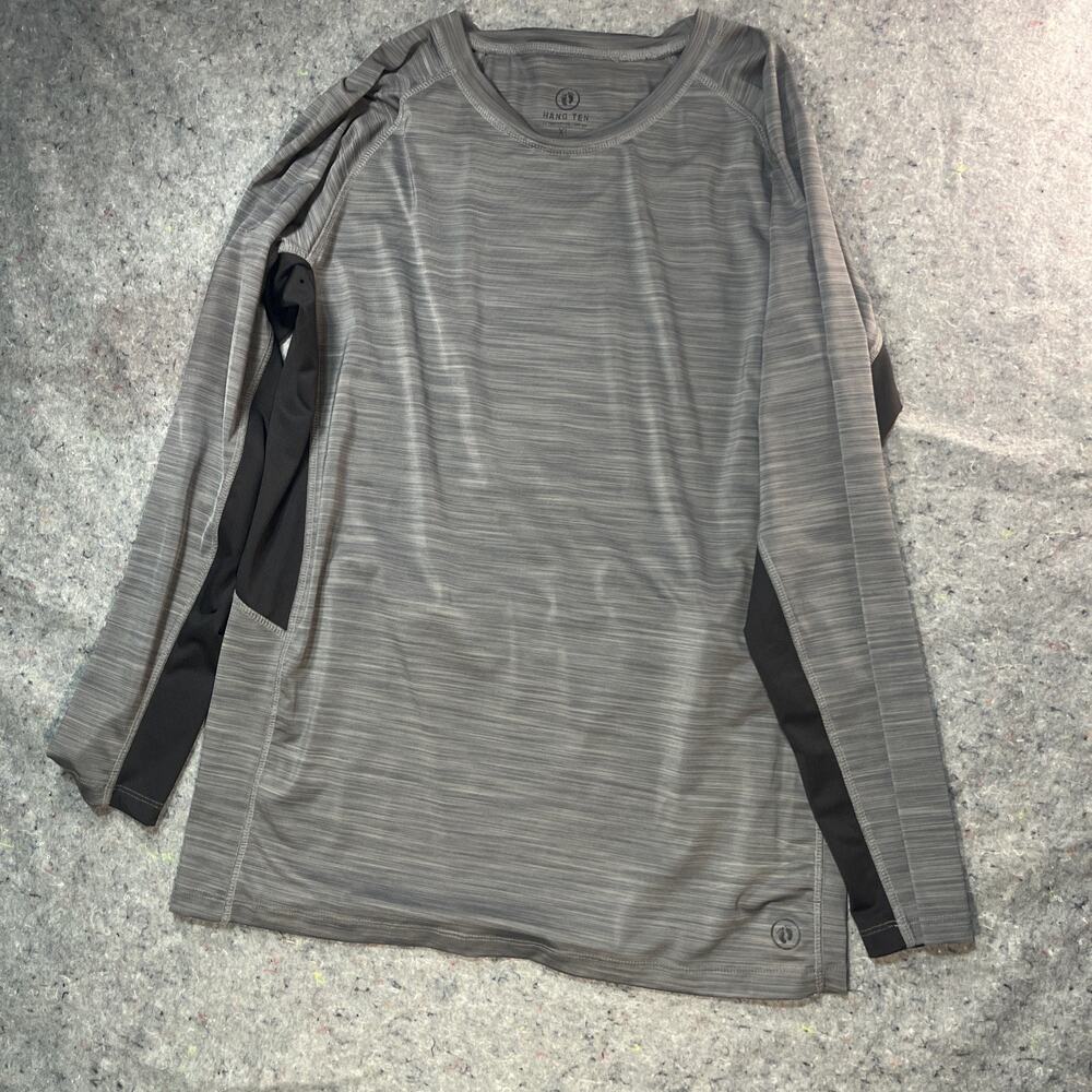 Hang Ten Cycling Long Sleeve Gray Black Shirt Mens Large UPF 50+Zipper Pocket